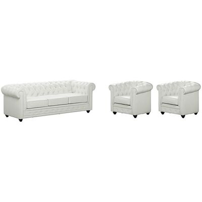 Unique Sofá 3 plazas y 2 sillones CHESTERFIELD - Piel sintética - Blanco Unique Sofá 3 plazas y 2 sillones CHESTERFIELD - Piel sintética - Blanco