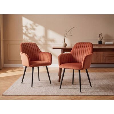 Unique Conjunto de 2 sillas con reposabrazos de terciopelo y metal negro - Terracota - ELEANA Unique Conjunto de 2 sillas con reposabrazos de terciopelo y metal negro - Terracota - ELEANA