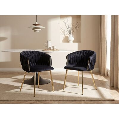Unique Pack de 2 sillas con reposabrazos de terciopelo y metal dorado - Negro - ELEGANO Unique Pack de 2 sillas con reposabrazos de terciopelo y metal dorado - Negro - ELEGANO