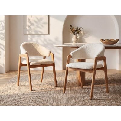 Unique Conjunto de 2 sillas con reposabrazos de tela bouclé y madera de hevea - Blanco - SOLUNA Unique Conjunto de 2 sillas con reposabrazos de tela bouclé y madera de hevea - Blanco - SOLUNA