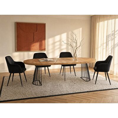 Unique Mesa de comedor extensible 2 a 12 comensales de MDF y acero - Natural y negro - FIRELA Unique Mesa de comedor extensible 2 a 12 comensales de MDF y acero - Natural y negro - FIRELA