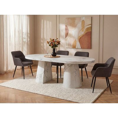 Unique Mesa de comedor extensible 6 a +12 personas de MDF - Efecto mármol blanco - CLOEVA Unique Mesa de comedor extensible 6 a +12 personas de MDF - Efecto mármol blanco - CLOEVA