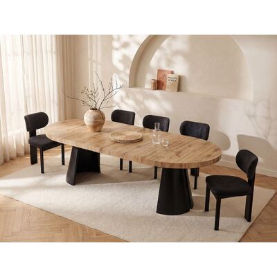 Unique Mesa de comedor extensible 4 a 12 personas de MDF y metal negro - Natural claro - JARELIA Unique Mesa de comedor extensible 4 a 12 personas de MDF y metal negro - Natural claro - JARELIA