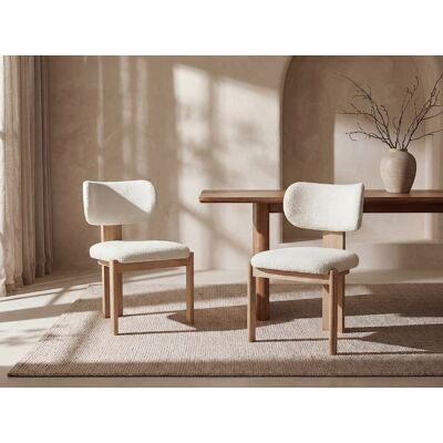 Unique Set de 2 sillas en tela bouclé y madera de hevea - Blanco - WILANA Unique Set de 2 sillas en tela bouclé y madera de hevea - Blanco - WILANA