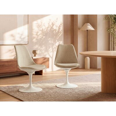 Unique Conjunto de 2 sillas de tela texturizada y acero - Beige y Blanco - XAFY Unique Conjunto de 2 sillas de tela texturizada y acero - Beige y Blanco - XAFY