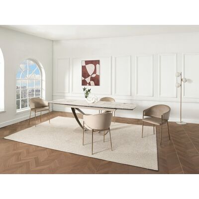 Unique Conjunto de 6 sillas con reposabrazos de terciopelo y metal dorado - Beige - ORDIDA Unique Conjunto de 6 sillas con reposabrazos de terciopelo y metal dorado - Beige - ORDIDA