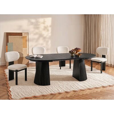 Unique Mesa de comedor extensible de 4 a 8 personas con chapado de roble - Negro - CARMIZA Unique Mesa de comedor extensible de 4 a 8 personas con chapado de roble - Negro - CARMIZA