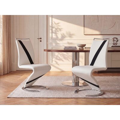 Unique Conjunto de 6 sillas TWIZY - Piel sintética - Blanco con borde negro Unique Conjunto de 6 sillas TWIZY - Piel sintética - Blanco con borde negro