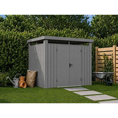 Unique Caseta de jardín de acero galvanizado con impostas acristaladas - 6,25 m² - Grosor 35 mm - Gris - MERANO Unique Caseta de jardín de acero galvanizado con impostas acristaladas - 6,25 m² - Grosor 35 mm - Gris - MERANO