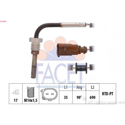 FACET 22.0098 Sensor de temperatura de gases - Volkswagen, Audi, Seat, Skoda FACET 22.0098 Sensor de temperatura de gases - Volkswagen, Audi, Seat, Skoda