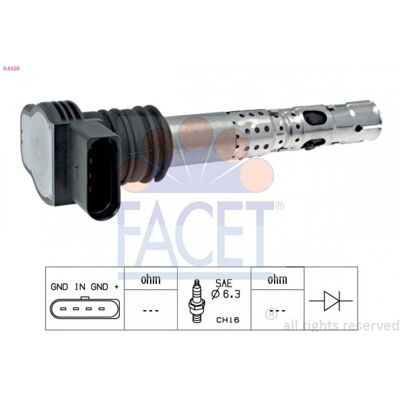 FACET 9.6329 Bobina de encendido - Bobina para Audi, Volkswagen, Seat, Skoda FACET 9.6329 Bobina de encendido - Bobina para Audi, Volkswagen, Seat, Skoda