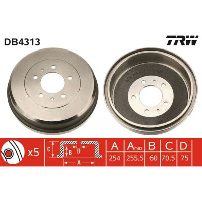 TRW - DB4313 - 273 mm - 5 holes - Tambor de freno TRW - DB4313 - 273 mm - 5 holes - Tambor de freno