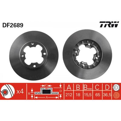Disco de freno TRW DF2689 - Ventilado, 212mm, Negro Disco de freno TRW DF2689 - Ventilado, 212mm, Negro