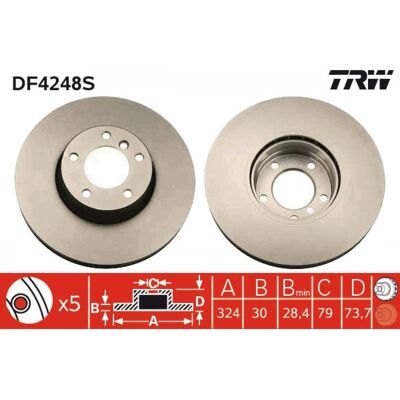 Disco de freno TRW DF4248S - Ventilado - 324mm - 30mm - BMW Disco de freno TRW DF4248S - Ventilado - 324mm - 30mm - BMW
