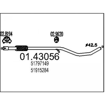 MTS 01.43056 Tubo de escape - Tubo de escape para Fiat 500, Panda II, Fiat 500 C, Ford KA MTS 01.43056 Tubo de escape - Tubo de escape para Fiat 500, Panda II, Fiat 500 C, Ford KA