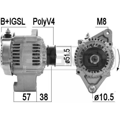 Alternador ERA 209509A - 14V 50A para Toyota Corolla, Starlet Alternador ERA 209509A - 14V 50A para Toyota Corolla, Starlet