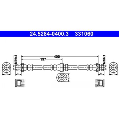 Manguera de freno ATE - Mitsubishi L200 Pajero - Flexible, 400mm, M10x1 Manguera de freno ATE - Mitsubishi L200 Pajero - Flexible, 400mm, M10x1