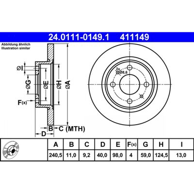 Disco de freno ATE Alfa Romeo - 145 155 146 33 - Completo 240,5mm Disco de freno ATE Alfa Romeo - 145 155 146 33 - Completo 240,5mm