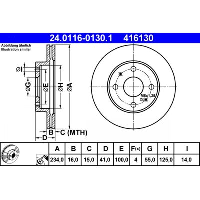 Disco de freno Ate - Ventilado, 234mm, 16mm - Delantero Derecho/Izquierdo Disco de freno Ate - Ventilado, 234mm, 16mm - Delantero Derecho/Izquierdo