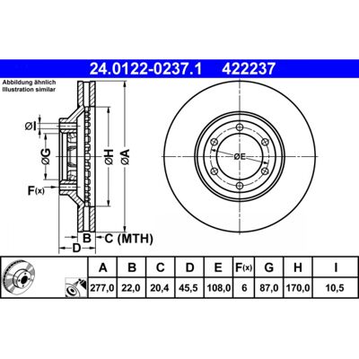 Disco de freno ventilado ATE 24.0122-0237.1 para Hyundai Galloper 2 Disco de freno ventilado ATE 24.0122-0237.1 para Hyundai Galloper 2