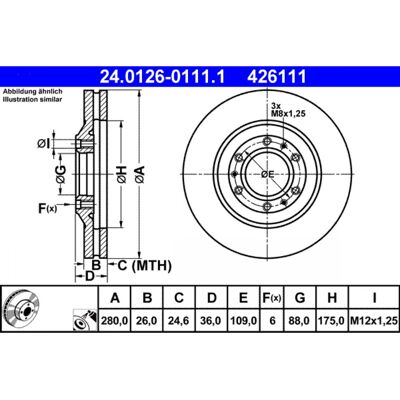 Disco de Freno ATE - Ventilado 280mm para Opel Isuzu SUV Disco de Freno ATE - Ventilado 280mm para Opel Isuzu SUV