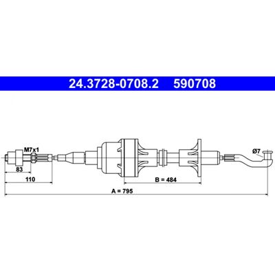 ATE 24.3728-0708.2 - Cable de embrague para Opel Vauxhall - 795mm ATE 24.3728-0708.2 - Cable de embrague para Opel Vauxhall - 795mm