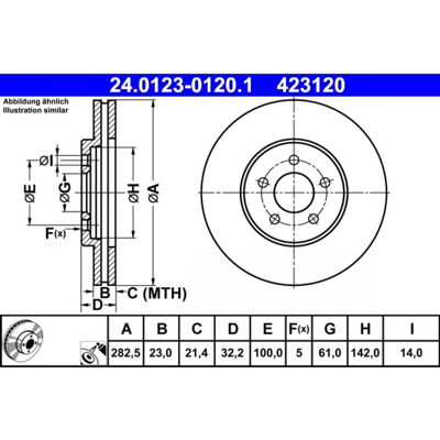 Disco de freno ATE 24.0123-0120.1 - Ventilado, Alto contenido en carbono, 282.5mm Disco de freno ATE 24.0123-0120.1 - Ventilado, Alto contenido en carbono, 282.5mm