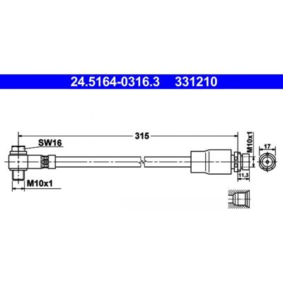 Manguera de freno Ford Mondeo - Flexible, 315mm, M10x1, Trasera Izquierda Manguera de freno Ford Mondeo - Flexible, 315mm, M10x1, Trasera Izquierda