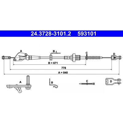 Ate 24.3728-3101.2 Cable de embrague azul - Cable de embrague Ate 24.3728-3101.2 Cable de embrague azul - Cable de embrague
