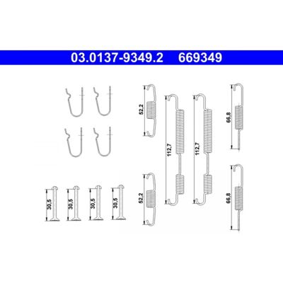 Kit de zapatas de freno de estacionamiento ATE 03.0137-9349.2 - Para Kia Picanto Kit de zapatas de freno de estacionamiento ATE 03.0137-9349.2 - Para Kia Picanto
