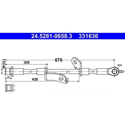 Manguera de Freno ATE - 670mm M10x1 - Sin tornillo hueco - Manguera de Freno Manguera de Freno ATE - 670mm M10x1 - Sin tornillo hueco - Manguera de Freno