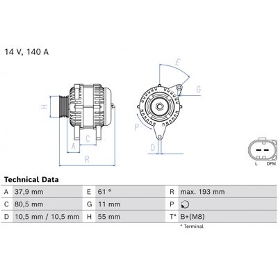 Alternador BOSCH 0 986 086 050 Alternador BOSCH 0 986 086 050