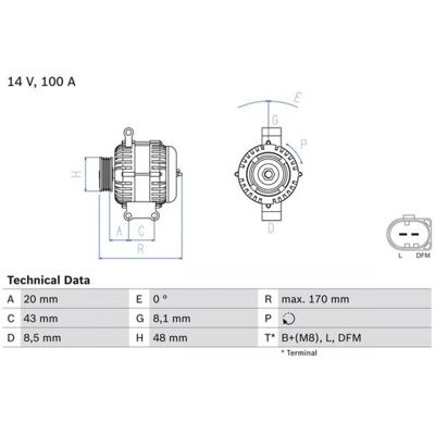 Bosch 0 986 047 220 Alternador - 14V 100A - Compacto y Confiable Bosch 0 986 047 220 Alternador - 14V 100A - Compacto y Confiable
