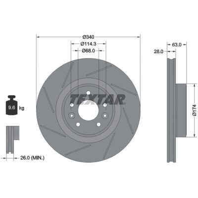 TEXTAR PRO+ 92282205 Disco de freno ventilado y ranurado - Pieza de freno TEXTAR PRO+ 92282205 Disco de freno ventilado y ranurado - Pieza de freno