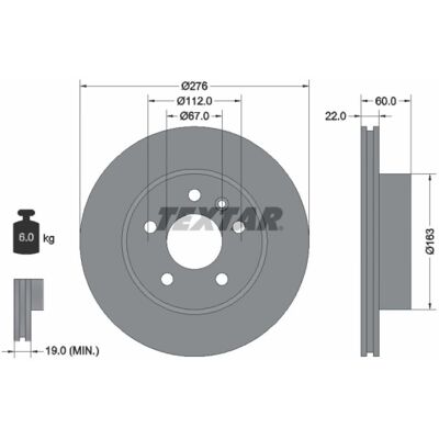 Disco de freno TEXTAR Vito - Ventilado, 112mm, 22mm - Disco de freno Disco de freno TEXTAR Vito - Ventilado, 112mm, 22mm - Disco de freno
