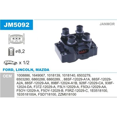 Bobina de encendido JANMOR JM5092 para Ford Mazda Bobina de encendido JANMOR JM5092 para Ford Mazda