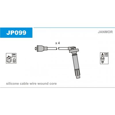 Conjunto de cables de encendido JANMOR JP099 - Silicona, 7mm, Conectores DIN/SAE Conjunto de cables de encendido JANMOR JP099 - Silicona, 7mm, Conectores DIN/SAE