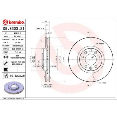 BREMBO 09.8303.21 Disco de Freno Ventilado BREMBO 09.8303.21 Disco de Freno Ventilado