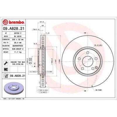BREMBO 09.A828.21 Disco de freno ventilado de alto carbono - Disco de freno BREMBO 09.A828.21 Disco de freno ventilado de alto carbono - Disco de freno