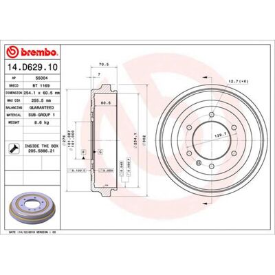 BREMBO Tambor de freno - 14.D629.10 - Compatible con ISUZU D-Max 1 Pickup BREMBO Tambor de freno - 14.D629.10 - Compatible con ISUZU D-Max 1 Pickup