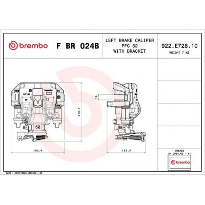 BREMBO F BR 024B - Pinza de freno trasera izquierda - Gris - Sistema de frenos BREMBO F BR 024B - Pinza de freno trasera izquierda - Gris - Sistema de frenos