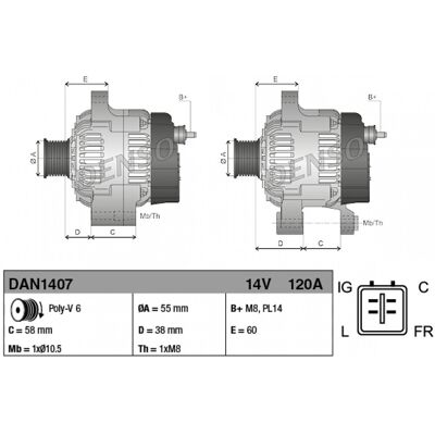 Alternador DENSO DAN1407 - 120A, 14V, Calidad OE Alternador DENSO DAN1407 - 120A, 14V, Calidad OE