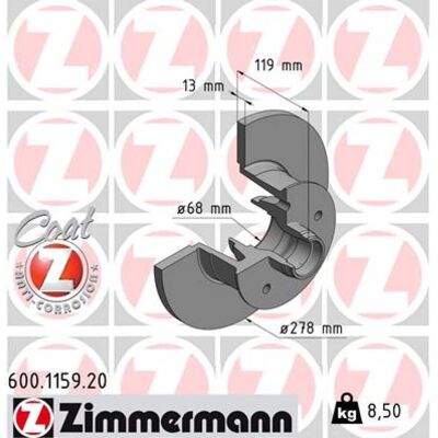 Disco de freno Zimmermann VW Transporter 3 - Revestido, 278mm Disco de freno Zimmermann VW Transporter 3 - Revestido, 278mm