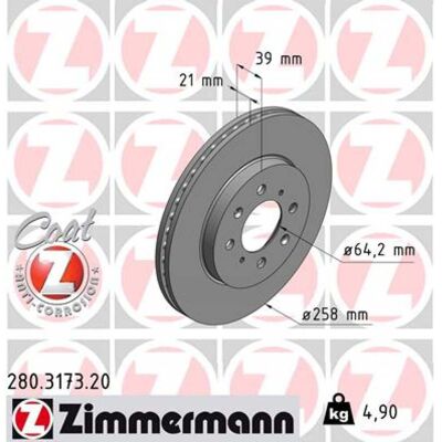 ZIMMERMANN Honda Jazz Disco de Freno Ventilado - Disco de Freno ZIMMERMANN Honda Jazz Disco de Freno Ventilado - Disco de Freno