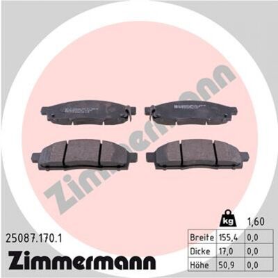 ZIMMERMANN - 25087.170.1 - Eje delantero - Nissan Evalia NV200 - Pastillas de freno ZIMMERMANN - 25087.170.1 - Eje delantero - Nissan Evalia NV200 - Pastillas de freno