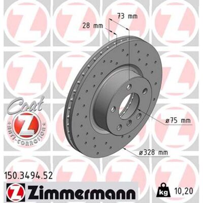 ZIMMERMANN Modelo 150.3494.52 Disco de freno ventilado - Disco de freno ZIMMERMANN Modelo 150.3494.52 Disco de freno ventilado - Disco de freno