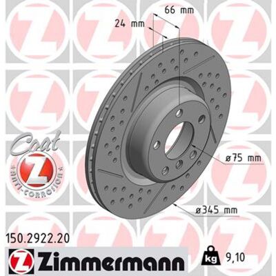 ZIMMERMANN Disco de Freno BMW - Ventilado, Ranurado, 150.2922.20 ZIMMERMANN Disco de Freno BMW - Ventilado, Ranurado, 150.2922.20