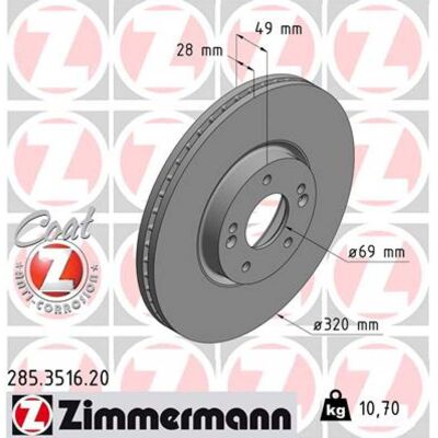 ZIMMERMANN Modelo 285.3516.20 Disco de Freno Ventilado - Disco de Freno ZIMMERMANN Modelo 285.3516.20 Disco de Freno Ventilado - Disco de Freno