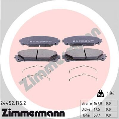 Zimmermann Modelo 24452.175.2 Pastillas de freno delanteras - pastillas de freno Zimmermann Modelo 24452.175.2 Pastillas de freno delanteras - pastillas de freno