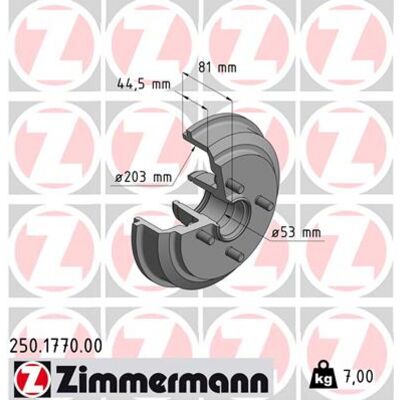 ZIMMERMANN 250.1770.00 Tambor de Freno - Tipo de Freno ZIMMERMANN 250.1770.00 Tambor de Freno - Tipo de Freno